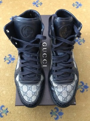 Gucci Turnschuhe Sneaker Schuhe High Top Croc Monogram Canvas Herren UK 8 US 9 EU 42