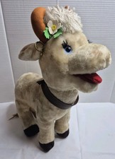 Hand Made Italy VTG Dairy Cow Large Plush Stuffed Farm Animal 16" Blue Eye -Rare