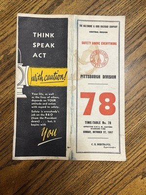 Vintage OCT 1957 Baltimore & Ohio Railroad #78 Time Table Booklet 