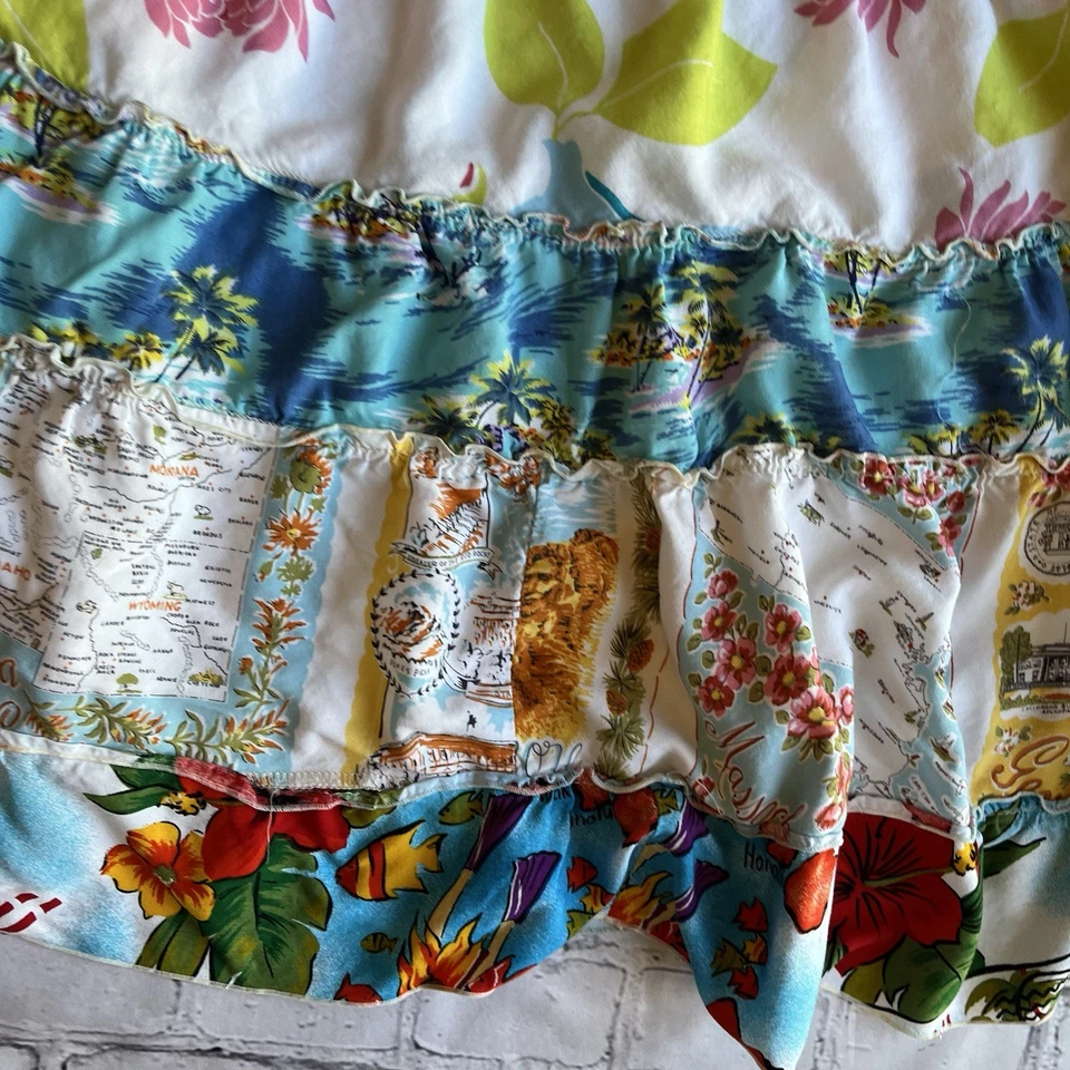 Patchwork Skirt Tiered Hawaiian Travel Themed Medium Ruffled Unique Luau Peasant - Image 2 of 4