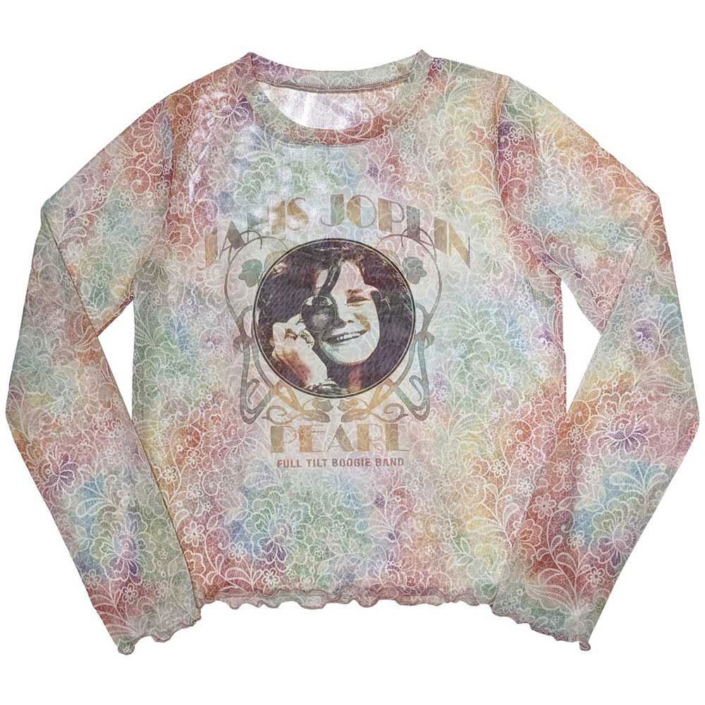 Janis Joplin Pearl Mesh Long Sleeve Crop Top Music Tee