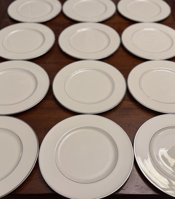 Set of 12 Vintage Lenox Montclair Dinner Plates B501 Platinum Trim Ivory USA