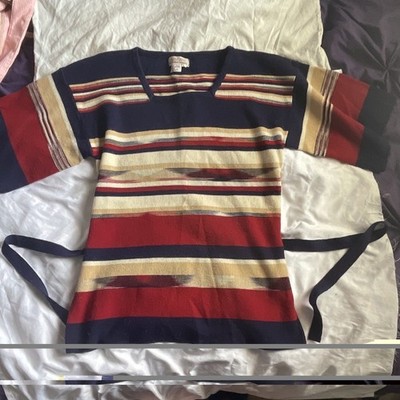 J.L. Hudson Company Striped Knit Pullover Sweater Top w/ Tie Accent Multicolor L