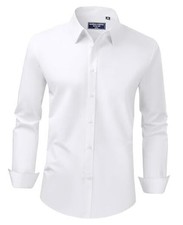 Men's Dress Shirt Regular Fit Stretch Stain Shield Long Sleeve Large White