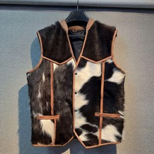 Genuine Cowhide Leather Vest - Natural Hair on Real Fur Western Rodeo Waistcoat