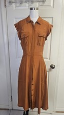 Broadway & Broome Madewell 100% Silk Safari Midi Shirt Dress Rust Orange Size 2