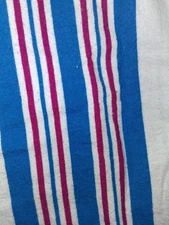 VINTAGE HOSPITAL BABY RECEIVING BLANKET WHITE WITH BLUE and DARK PINK STRIPS