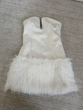 Women's White Strapless Corset/Bustier Top Faux Fur Trim Zipper Back S