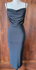 Forever 21 Women M Black Bodycon Midi Dress Cowl Neck Fitted Sexy Feminine Posh