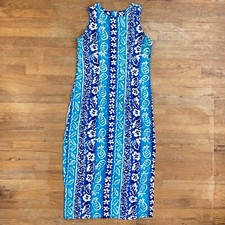 Vintage Hawaiian Dress Size Medium 1990s Floral Pineapple Print Rayon Maxi