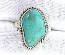 Vintage Handmade Navajo Southwest Sterling Turquoise Cabochon Ring PSR345OTH