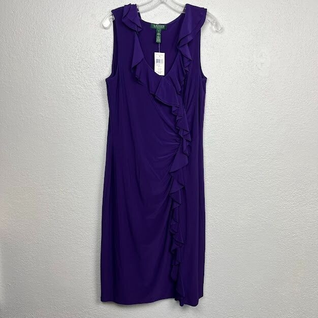 dark purple ruffle dress A-Line V-Neck Burgundy Tulle Beaded Prom Dress with Ruffles PG881 US6 / Purple