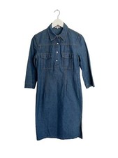 Vintage Y2K 00s Vila Denim Dress 3/4 Sleeve Pencil Blue Size M 10 12 Fitted