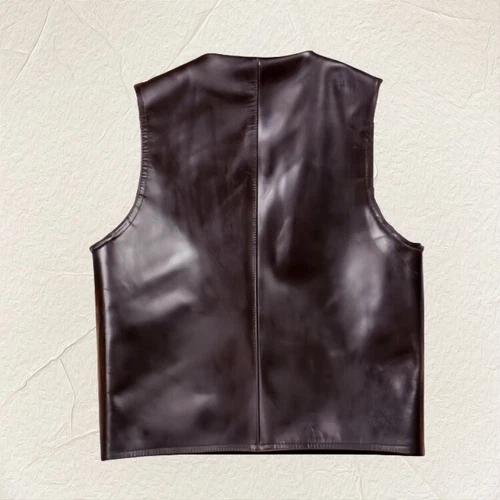 Mens Retro Waistcoat Vest Waxed Horsehide Horse Leather American Vintage Style - Picture 4 of 27