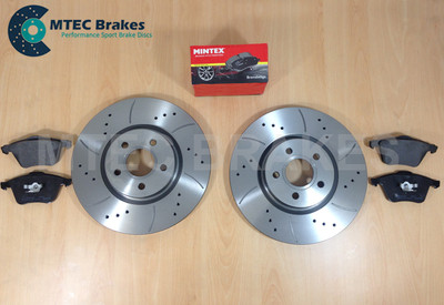 Ford Focus ST225 2.5 Front Drilled Slotted Brake Discs & Mintex Brake Pads