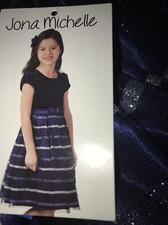 JONA MICHELLE Girls Blue Strip Sparkly Fancy Party Dress 7