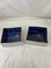 Yasuaki Square Bowl Pair Blue Gold Art Ceramics Unique Eclectic Artistic Modern