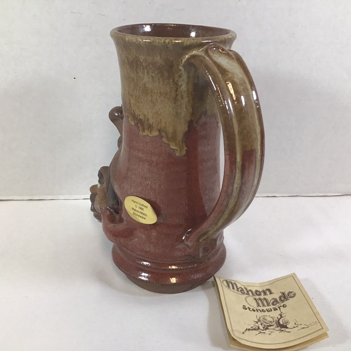 Mahon Made Stoneware 3D Pottery Ugly Face Beer Stein Mug Cowboy