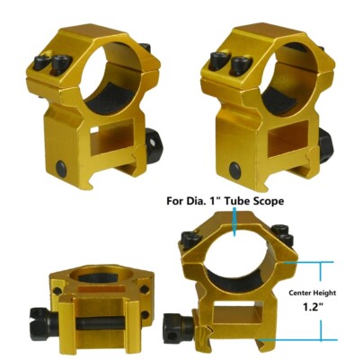 1'' Inch High Rise Heavy Duty Scope Rings, Gold Aluminum Fits Weaver Picatinny