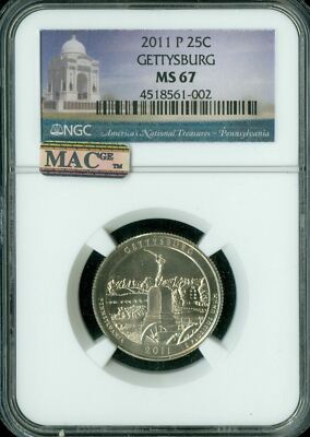 2011 P GETTYSBURG QUARTER NGC MS67 2ND FINEST REGISTRY MAC SPOTLESS *
