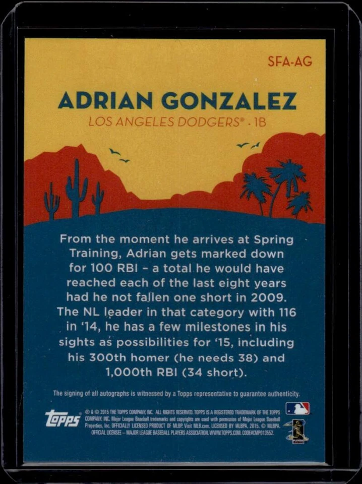 Autógrafos Topps Spring Fever 2015 #SFA-AG Adrián González automático LA Dodgers 3/10 Foto 2 de 2