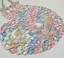 1217CT Blue Pink Peach Green Aquamarine Beryl Freeform Nugget Pebble Bead 127.8