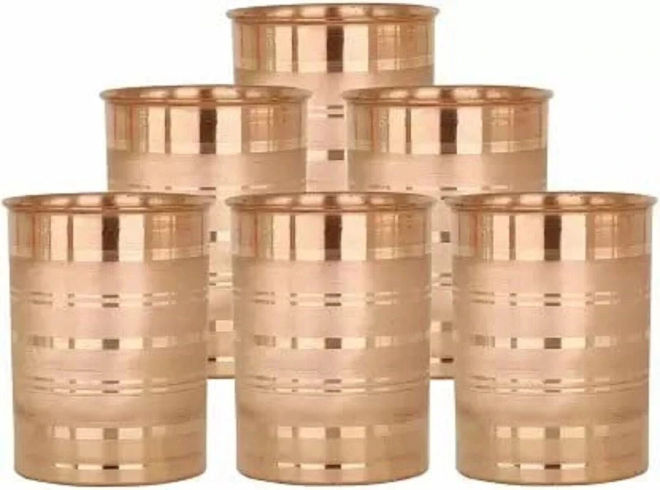 Paquete de 6 vasos de cobre lisos de vidrio de cobre vidrio de agua/jugo 300 ml Foto 3 de 4