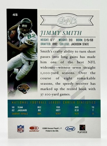 2003 Leaf Limited Silver Spotlight #45 Jimmy Smith 42/75 Jacksonville Jaguars - Picture 2 of 2