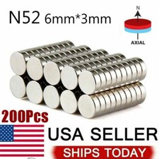 200pcs/set 6mm x 3mm 1/4"x1/8" N52 Strong Disc Rare Earth Neodymium Magnet