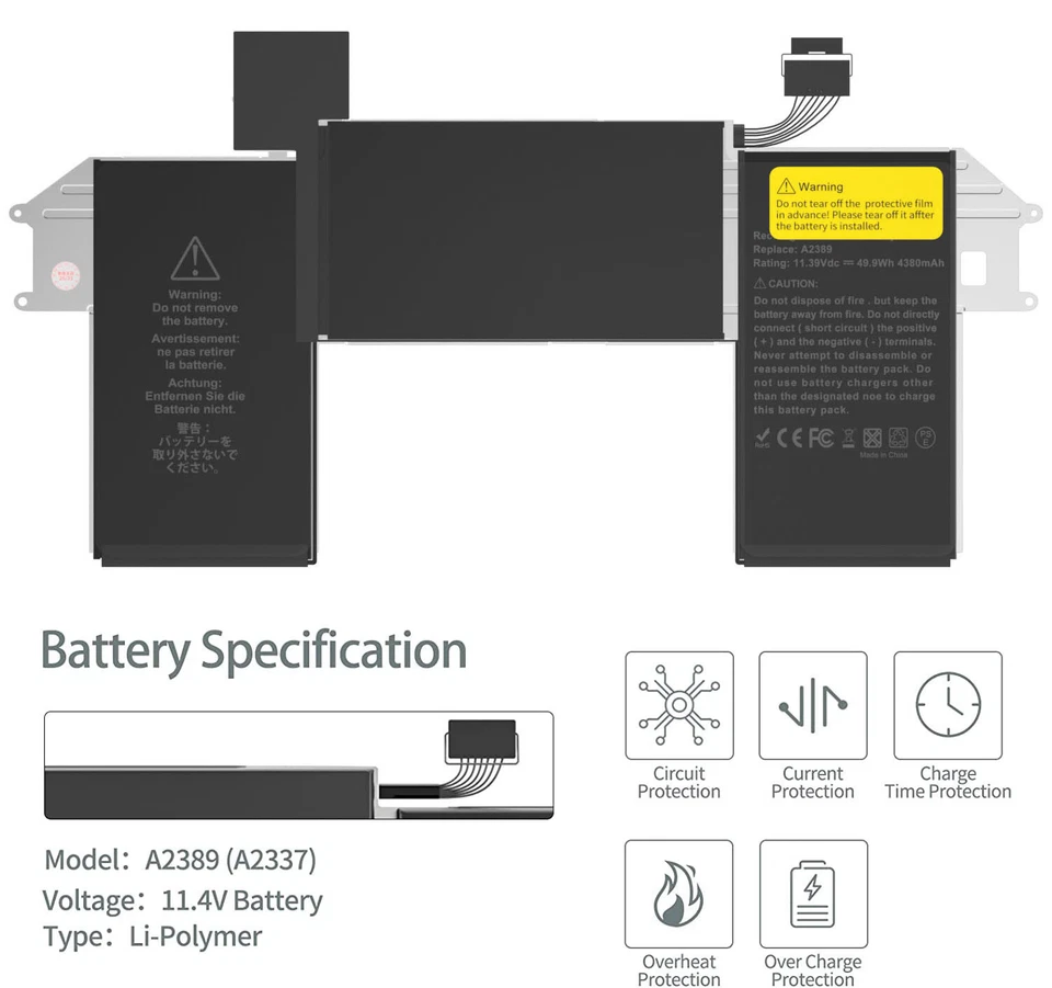 Batería A2389 A2337 para Apple MacBook Air 13" pulgadas Air M1 2020 EMC 3598 55Wh Foto 3 de 4