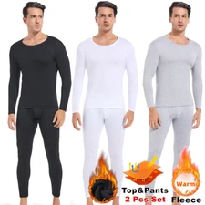 Men Thermal Underwear Set Long Sleeve Tops Long Johns Base Layer Fleece Lined UK