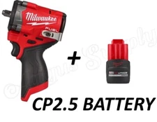 Milwaukee 2562-20 M12 Stubby 3/8" Drive Impact Wrench Bare Tool With 2.5 Battery