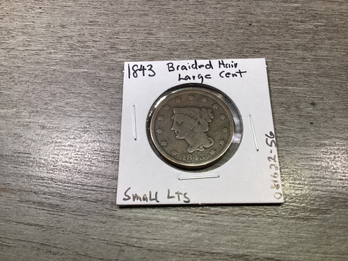 1843 Braided Hair Large Cent with Petite Small Letters US Copper 081622 56re - Bild 3 von 4