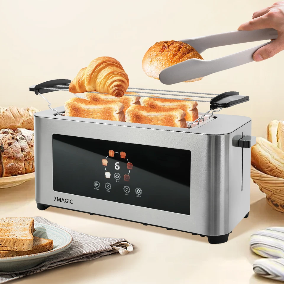 7MAGIC Profi Toaster Edelstahl 4 Scheiben Brötchenaufsatz Toastautomat Krümelschublade