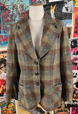 Vintage 70s-80s Womens Brown Gray Plaid Jantzen Wool Blazer Women's Size 4