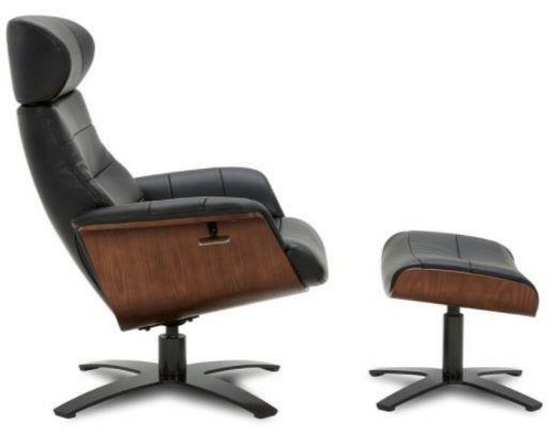 Gilman Creek Karma Black Leather Swivel Chair with Ottoman - Picture 4 of 8