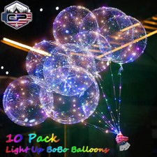 10 Pack LED Light Up BoBo Balloons 20" Party Birthday Transparent Bubble Balloon