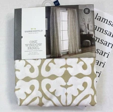 Threshold Cream White Flocked Scroll ONE Window Treatment Panel 84"