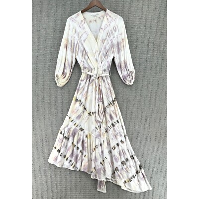 Young Fabulous & Broke Midi Dress Size M Cream Tie-Dye Faux Wrap V-Neck |  eBay