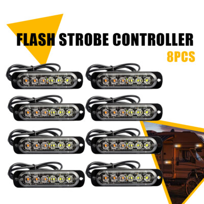 8x 6-LED Strobe Light Bar Car Truck Flashing Warning Hazard Beacon Amber/White