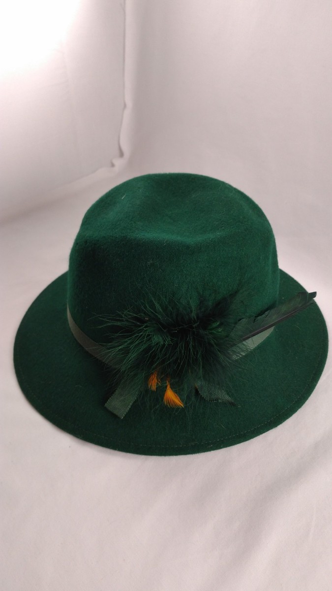 Tally Ho Ladies Green Wool Hat Feathers 100% Wool Made in  display picture 2