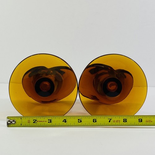 Pair Amber Art Glass Jack in The Pulpit Vases 6 1/2" High - Picture 12 of 15