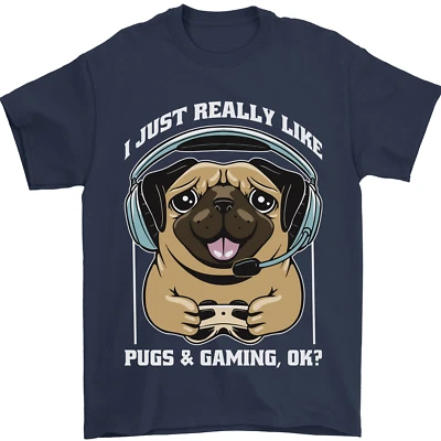 Liebe Möpse Und Gaming Gamer Herren Maglietta 100% Baumwolle - Bild 1 von 4