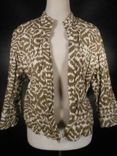 Beautiful Women's Size 3 Chico's Brown White Design Buttonless Blazer Jacket GUC