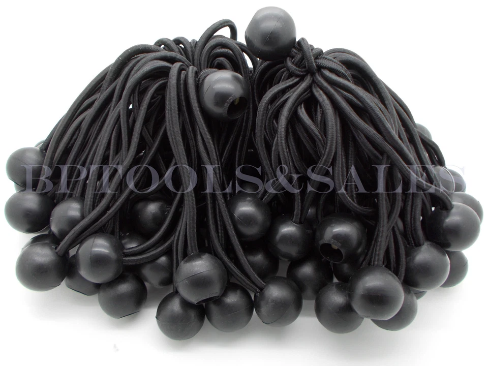 CAL/AJ 50pcs 9" Black Ball Bungee Cord Heavy Duty Canopy Tarp Tie Downs Straps