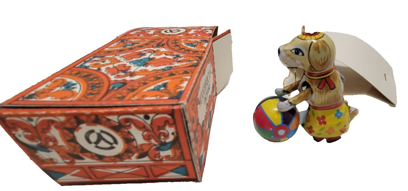 ZZ Germany Zimmerman Zirndorf Tin Toy Ornament Dog With Rolling Ball Works