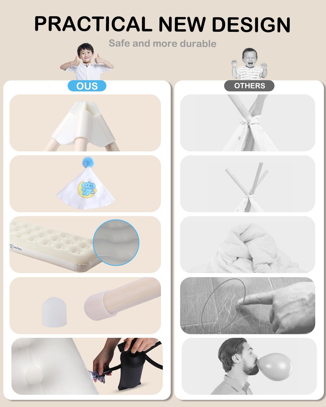 Teepee Tent for Kids with Inflatable Airbed, String Lights, Balloons, Pump, W...