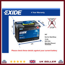 Battery fits VW SCIROCCO JETTA BORA CRAFTER POLO TOUAREG Exide 067 680A