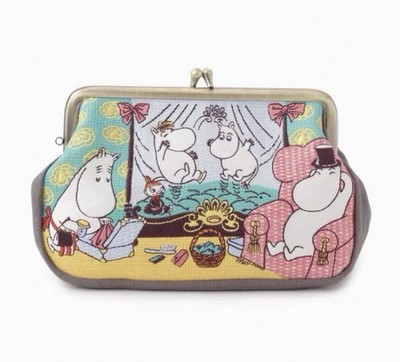 Moomin Clasp Pouch Tatami Embroidery Little My Family Taupe Japan New