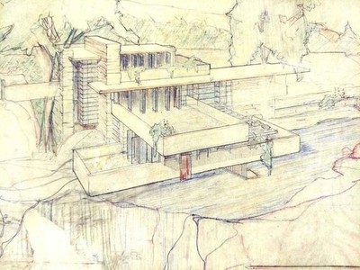 Fallingwater Architectural Drawing by Frank Lloyd Wright  Iconic American Design